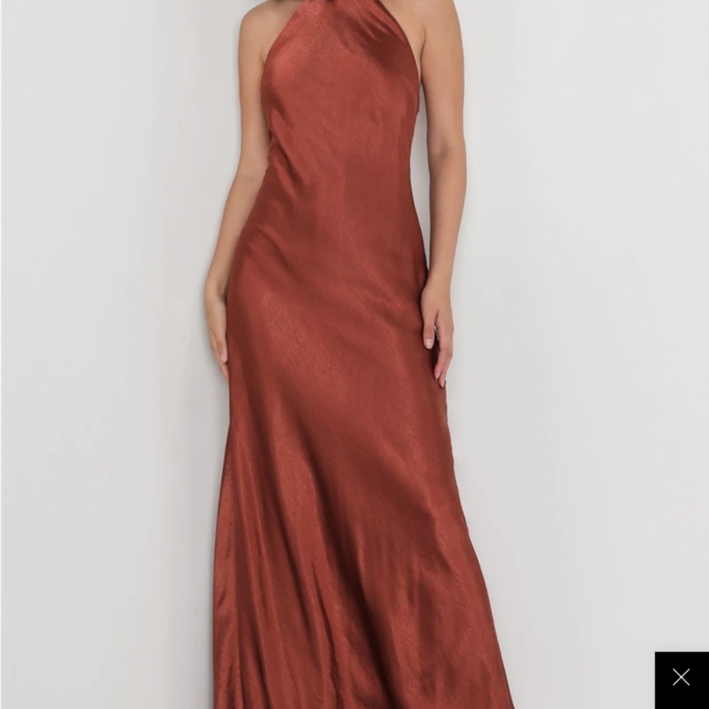 Love in Your Life Rust Brown Satin Halter Maxi Dress
Lulus